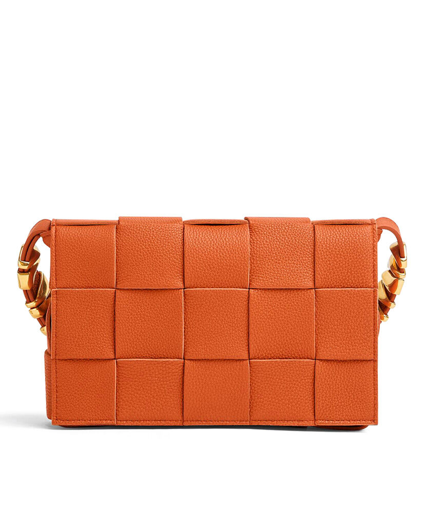 Bottega Veneta Cassette Intreccio Leather Cross Body Bag Orange